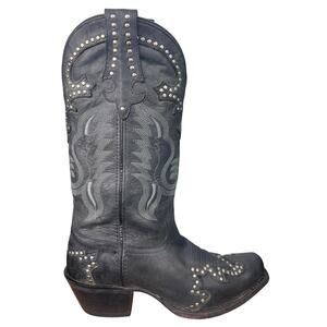 Vintage Sonora Black Leather Distressed Studded Cowgirl Boot Size US 7 B
